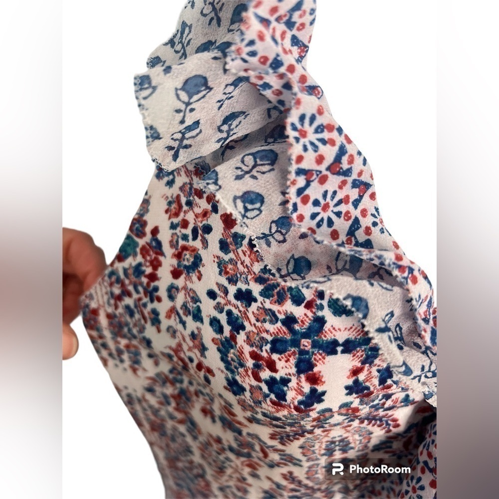 Rebecca Taylor blue red white mixed print silk sleeveless midi dress size 0 - Picture 7 of 14